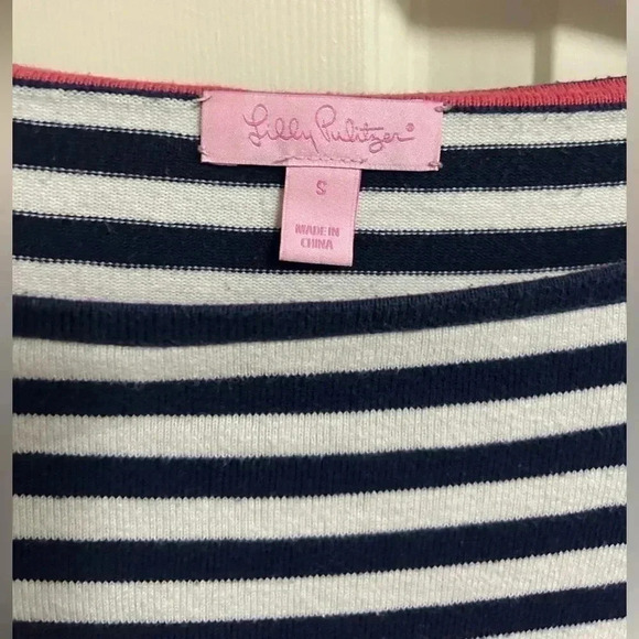 Lilly Pulitzer Maria Pink Navy White Striped Long Sleeve Knit Sweater Size S - Picture 3 of 3